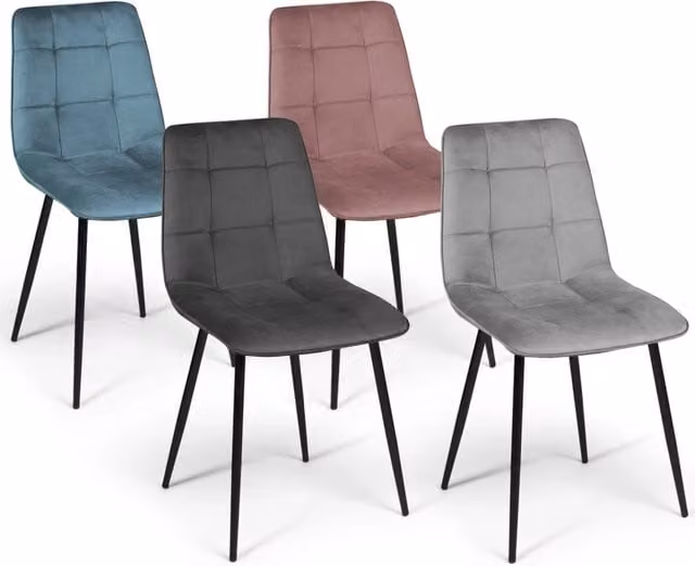 Set di 4 sedie MILA in velluto color pastello IDMarket, blu, grigio chiaro, grigio scuro e rosa