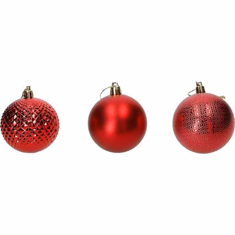 Set di 12 palline di Natale VESTIAMO CASA rosse con decorazioni geometriche e diametro: 8 cm – 3