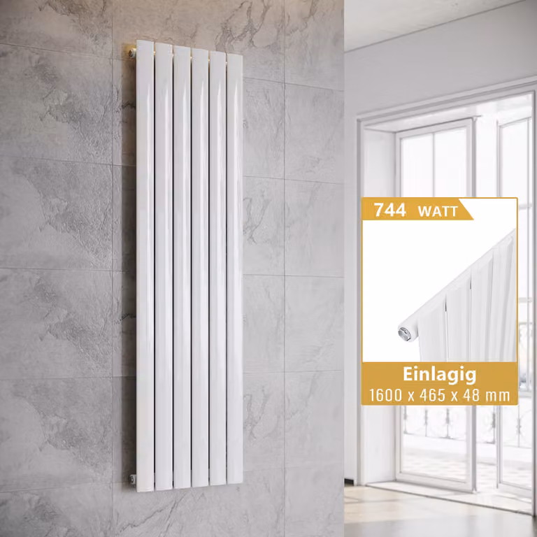 SONNI - Radiatore a pannello, design verticale, a uno strato, colore bianco, dimensioni 1600x465 mm, senza resistenza riscaldante