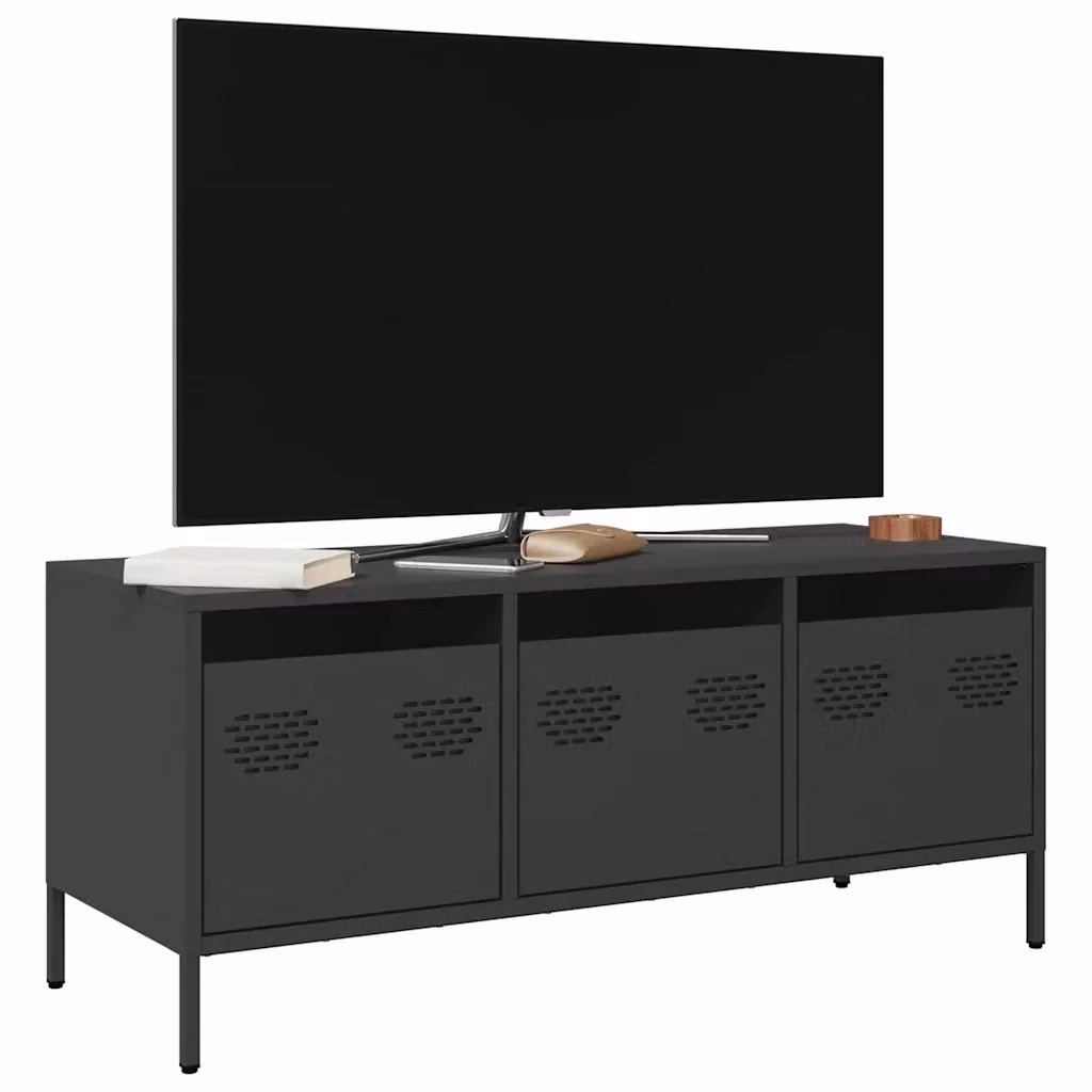 Mobile TV in stile industriale in metallo nero opaco L: 101,5 cm, P: 39 cm, H: 43,5 cm – 2