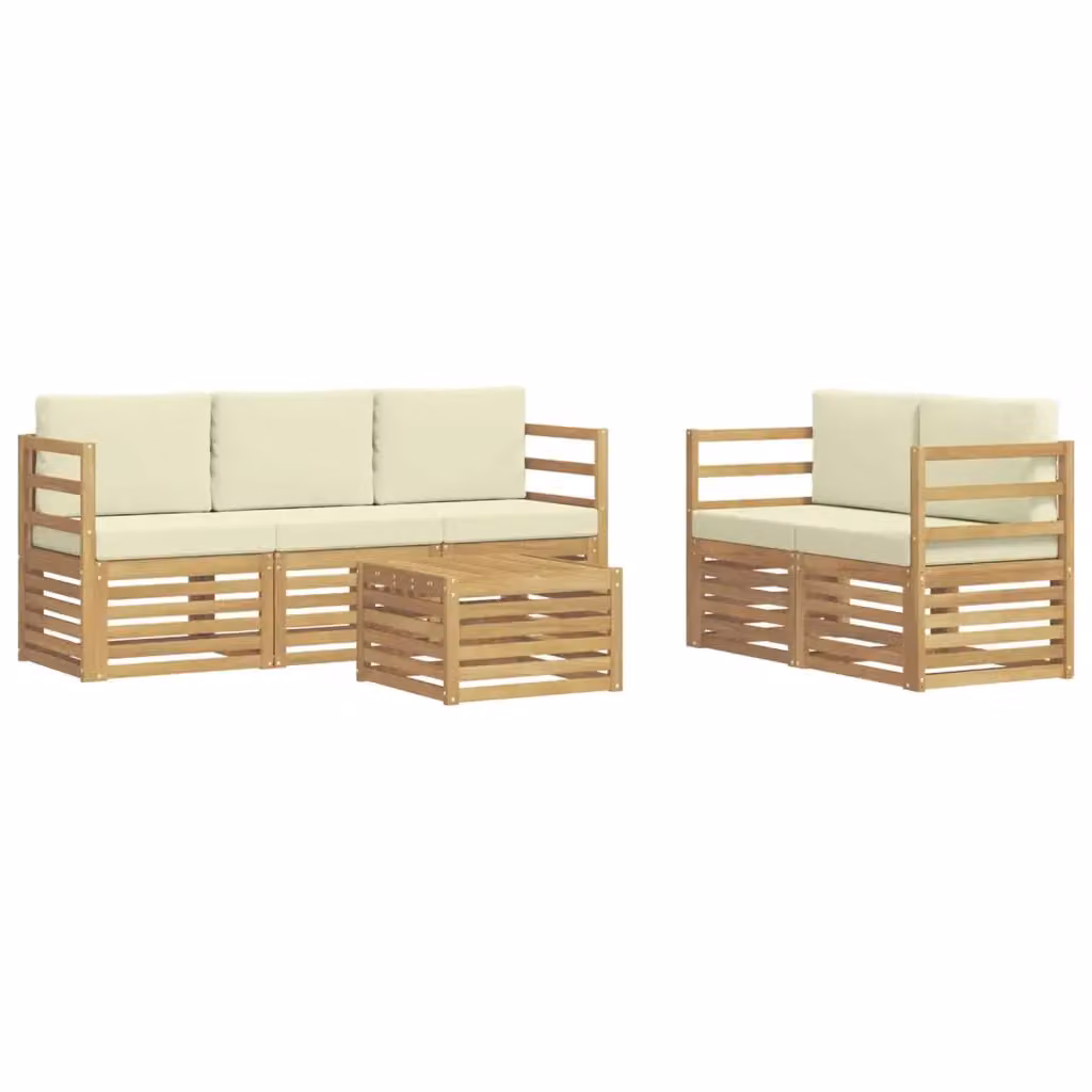 Set di divani da esterno con tavolino vidaXL in legno di acacia con cuscini bianchi e beige – 2