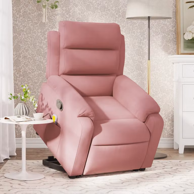 Poltrona Alzapersona Reclinabile vidaXL Rosa in Velluto con Braccioli e Assistenza Elettrica per Senior