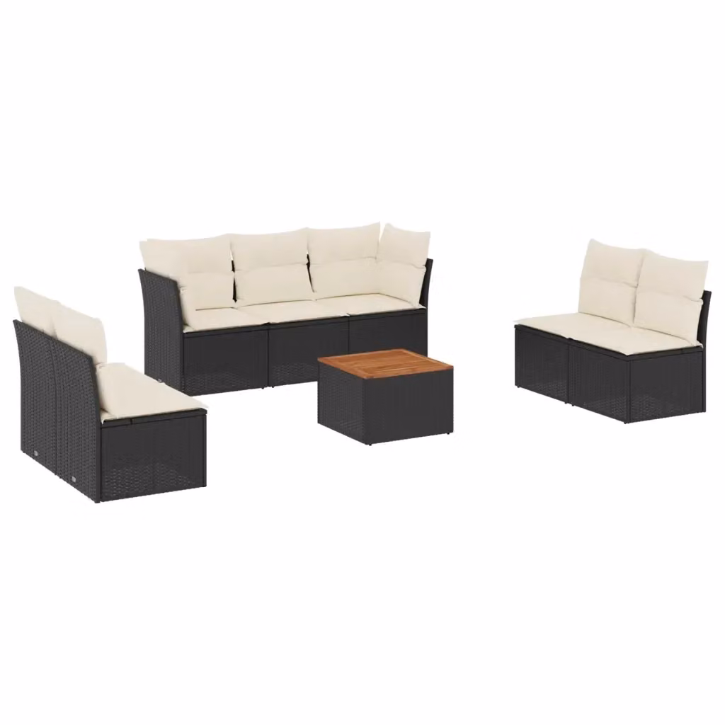 vidaXL Set Divani da Giardino a L con Cuscini 8 pz in Polyrattan e Tavolino Nero – 2