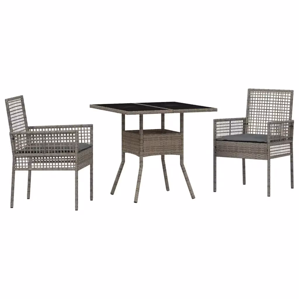 Set da pranzo per giardino e terrazzo vidaXL in polyrattan e vetro grigio, composto da 3 pezzi con tavolo quadrato a ribalta – 2