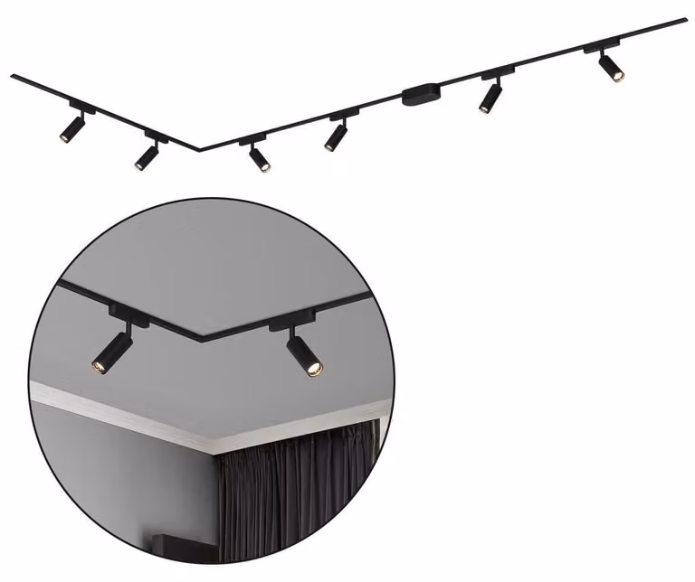 Sistema di binari Briloner Luxtrail, set completo, 6x faretti LED, a L, nero