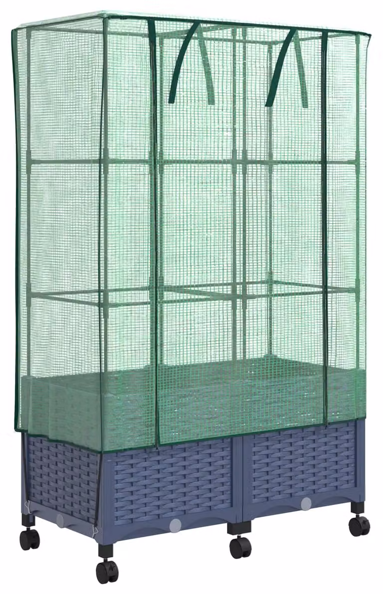 Vaso da giardino con coperchio per serre e balconi, 2 pezzi, blu-grigio