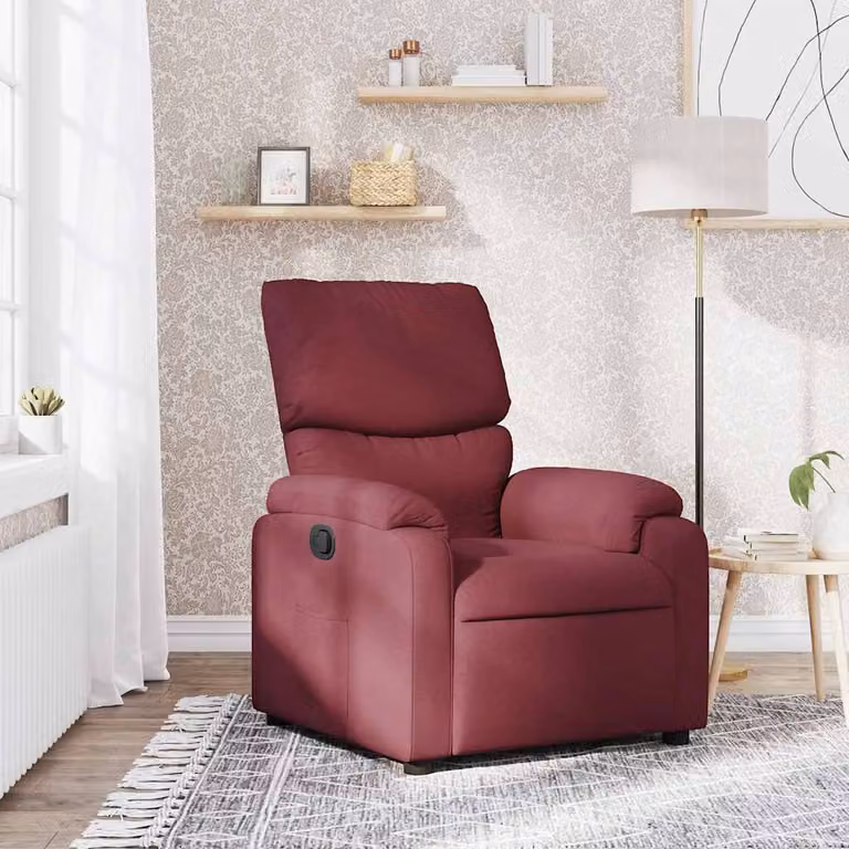 vidaXL Poltrona Reclinabile Relax in Tessuto Rosso con Braccioli e Struttura in Legno e Metallo