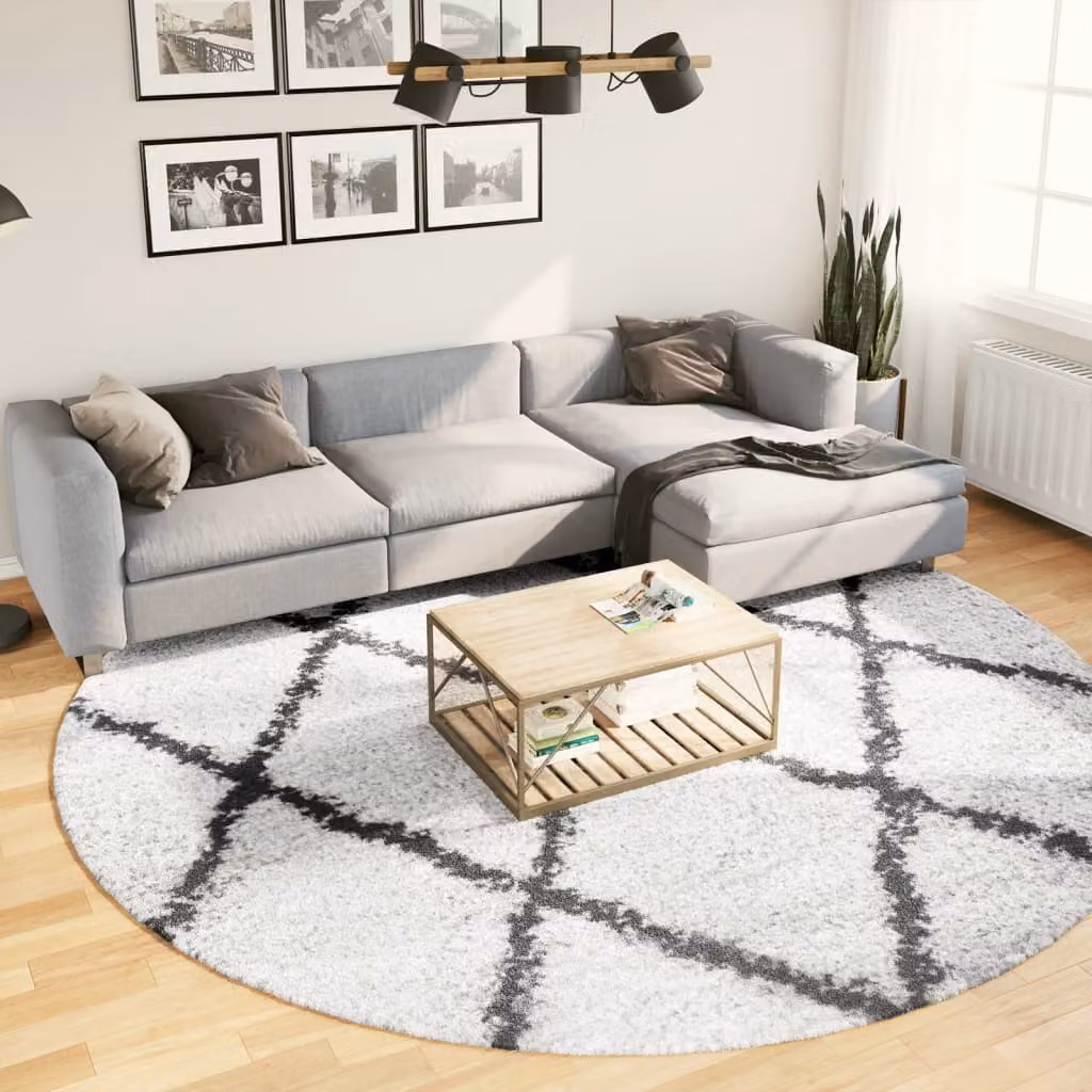 vidaXL Tappeto Shaggy PAMPLONA a Pelo Lungo con Design Geometrico Moderno, Bianco e Nero, Ø 280 cm