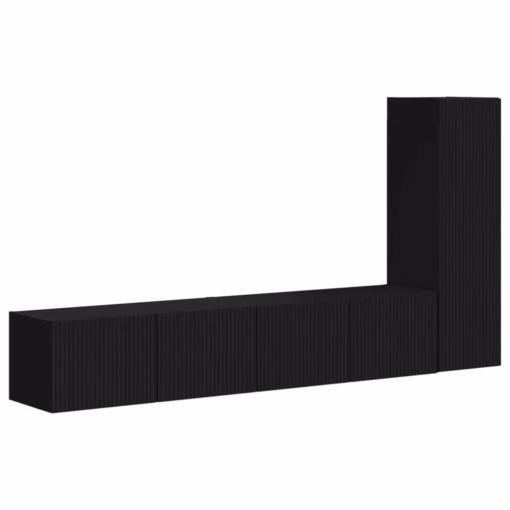 Set mobile TV moderno vidaXL in 3 pezzi, nero opaco con finitura legno, montaggio a parete per soggiorno – 2