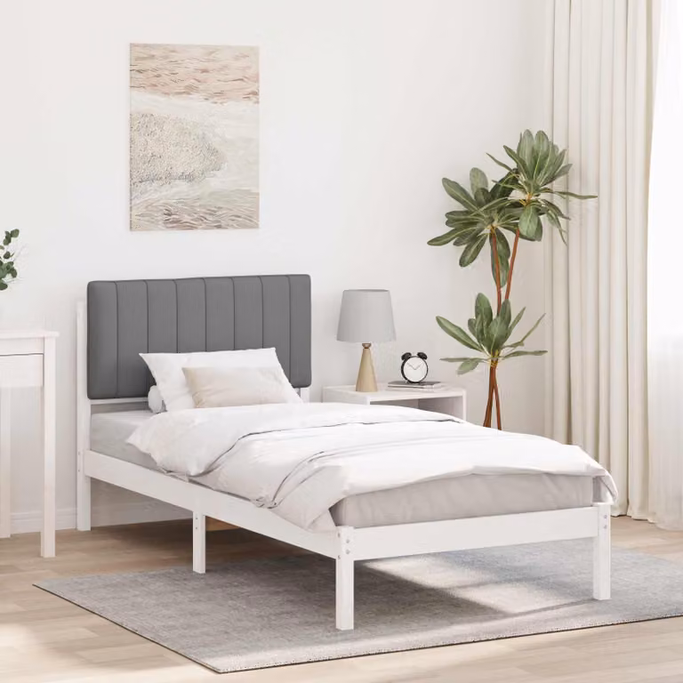 Letto con Testiera Rivestita in Tessuto e Legno di Pino Grigio chiaro vidaXL L/P/H: 195.5 x 90 x 95.5 cm