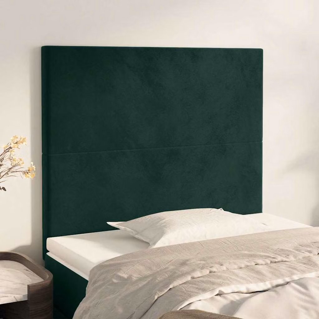 Testiera per letto vidaXL in velluto verde scuro con struttura in legno, L: 90 cm, P: 5 cm, H: 118-128 cm