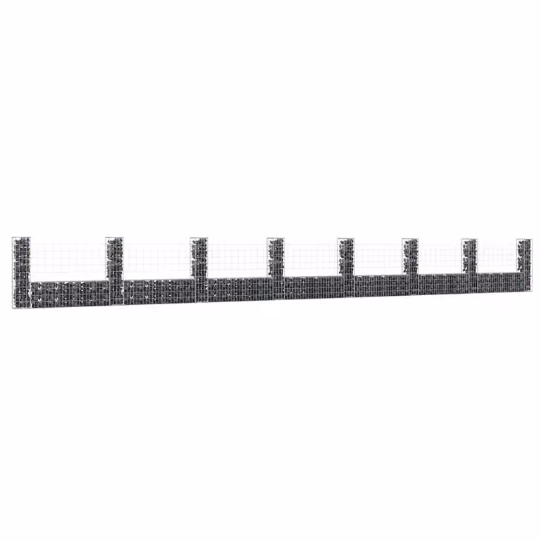 vidaXL Cesto Gabbione a U in metallo grigio con 8 pali in ferro L: 860 cm, P: 20 cm, H: 100 cm