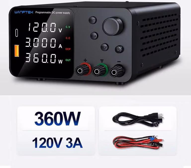 Alimentatore da laboratorio DC - TPS1203 120V 3A - Alimentatore da laboratorio regolabile - Alimentatore switching 50/60Hz - USB-A e USB-C - Protezione da sovracorrente (OCP) e allarme di cortocircuito - Uscita singola