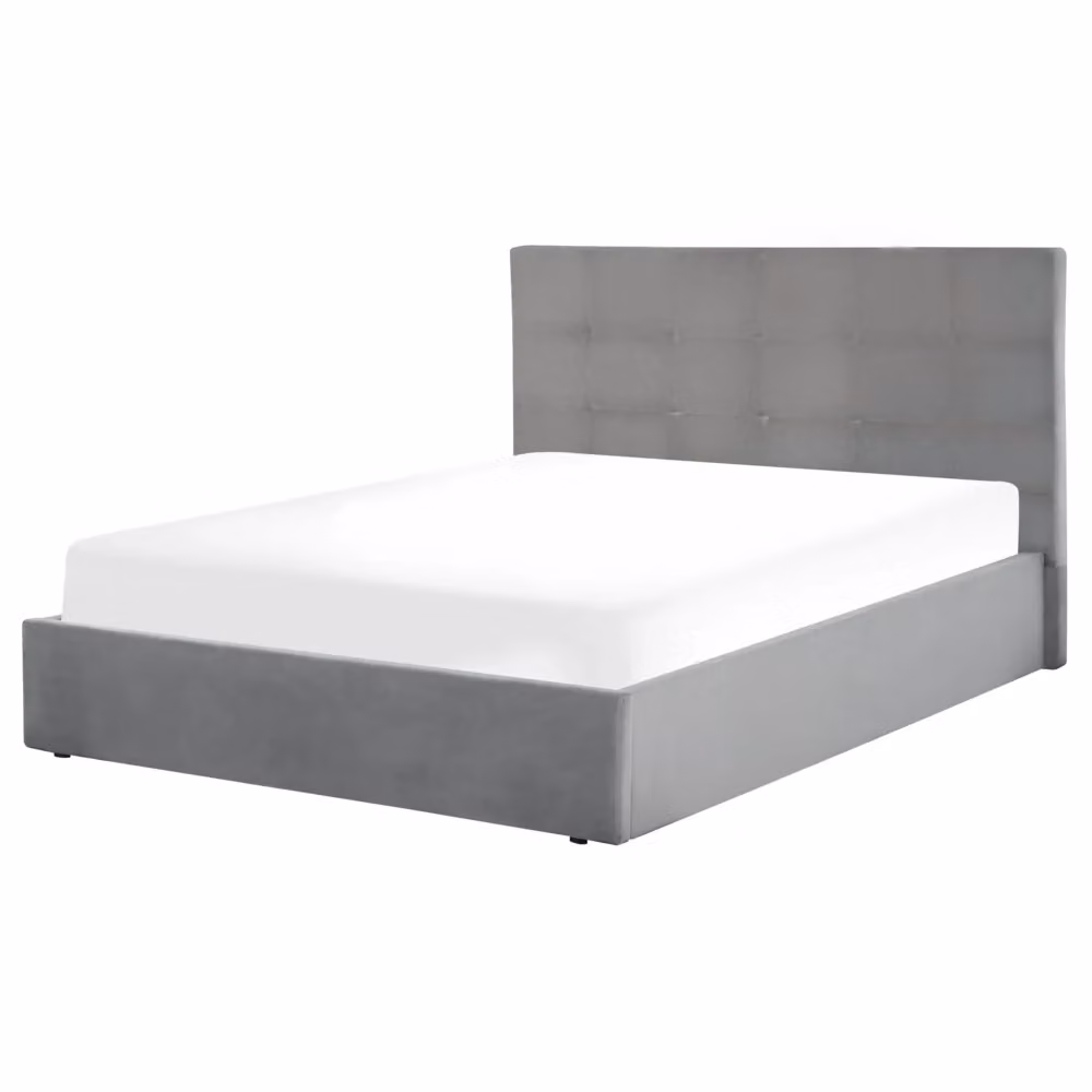 Letto matrimoniale Beliani con contenitore e testiera imbottita in velluto grigio L/P/H: 160 x 200 x 112 cm – 2