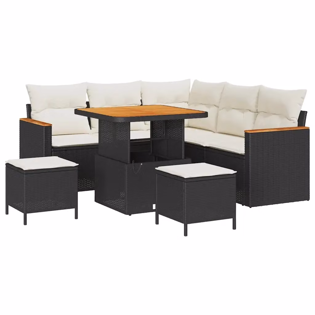 Set Divano da Giardino a L vidaXL 8 Pezzi con Cuscini Nero in Rattan e Metallo – 2