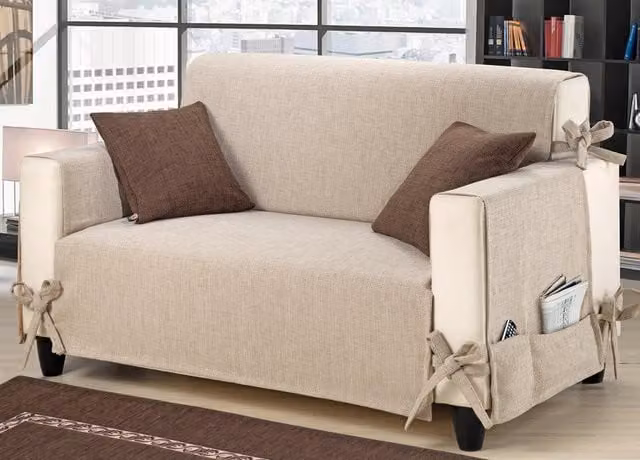Copridivano Biancheriaweb con Disegno Intreccio per 3 Posti, Colore Arancione e Beige