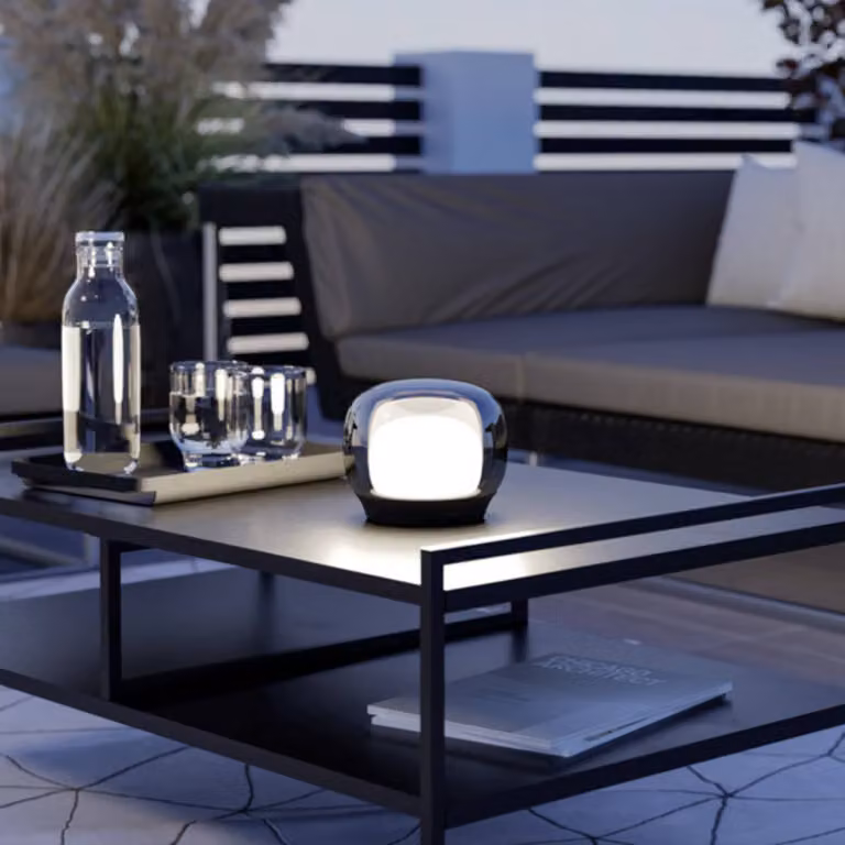 EGLO Lampada LED da tavolo a batteria STROVE, marrone, altezza 13 cm, IP44 dimmerabile, Marrone / Ruggine, Soggiorno / Sala da pranzo, Metallo