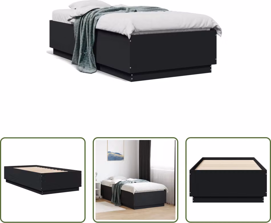 The Living Store Struttura letto nera 75x190 cm in materiale ligneo