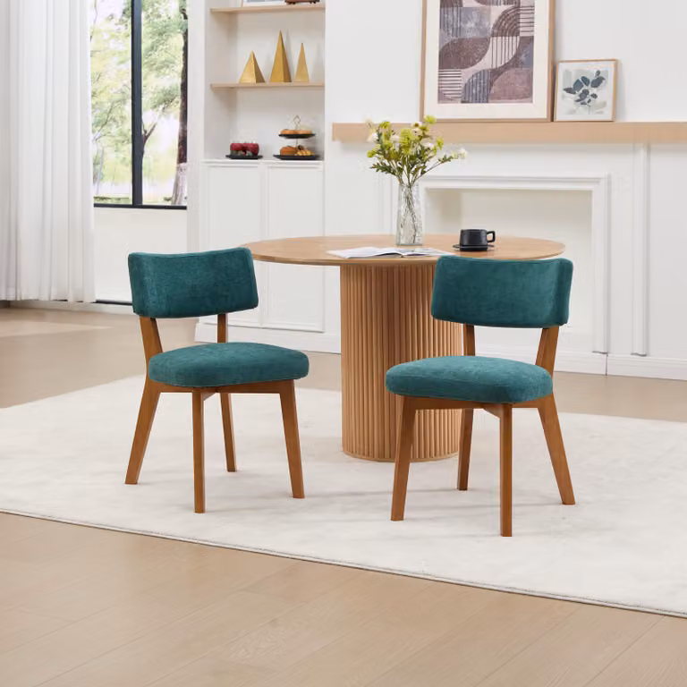 LVHOM Set di 2 sedie imbottite in massello con rivestimento in lino, sedia da pranzo ergonomica con schienale, sedia da cucina, sedia da salotto di metà secolo, verde