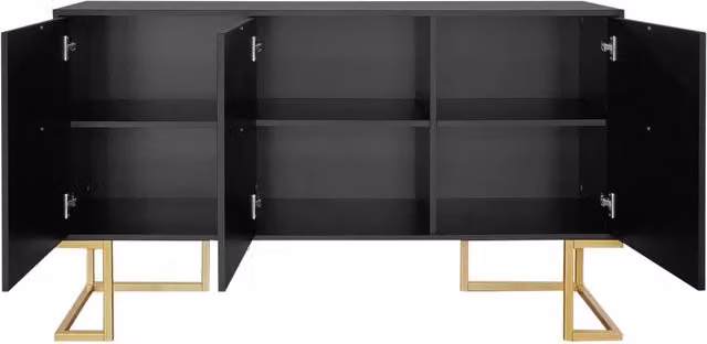 Sideboard moderno nero con 3 ante, ripiani regolabili e maniglie in metallo per soggiorno e cucina