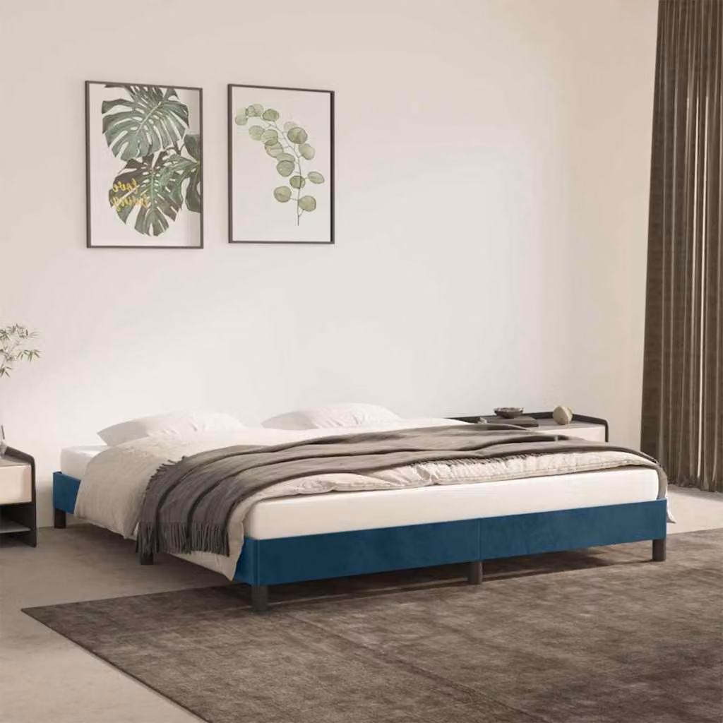 vidaXL Giroletto in Velluto Blu Scuro con Listelli in Legno L/P: 180 x 200 cm