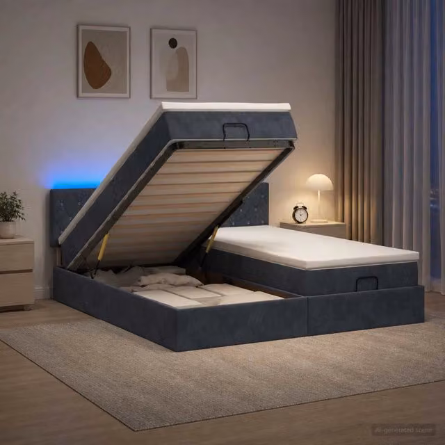 Letto Ottomano con Materasso Ibrido vidaXL in Velluto Grigio e Bianco con Illuminazione LED e Porte USB L/P/H: 180 x 200 x 88 cm