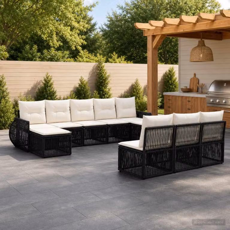 Maison Exclusive - Set da giardino composto da 10 pezzi. Divano da giardino in rattan sintetico, colore nero e crema