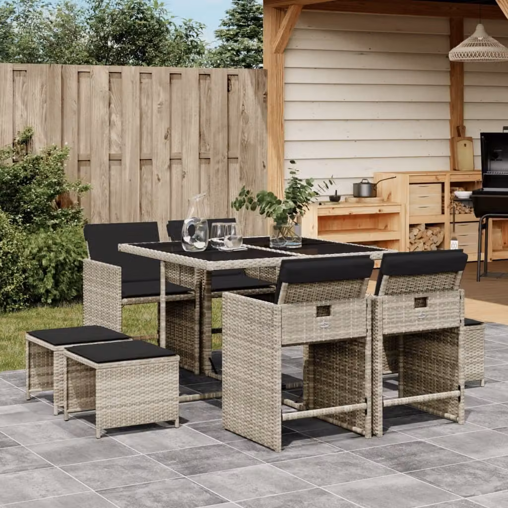 Maison Exclusive - Set Pranzo da Giardino 9pz con Cuscini Grigio Chiaro Polyrattan