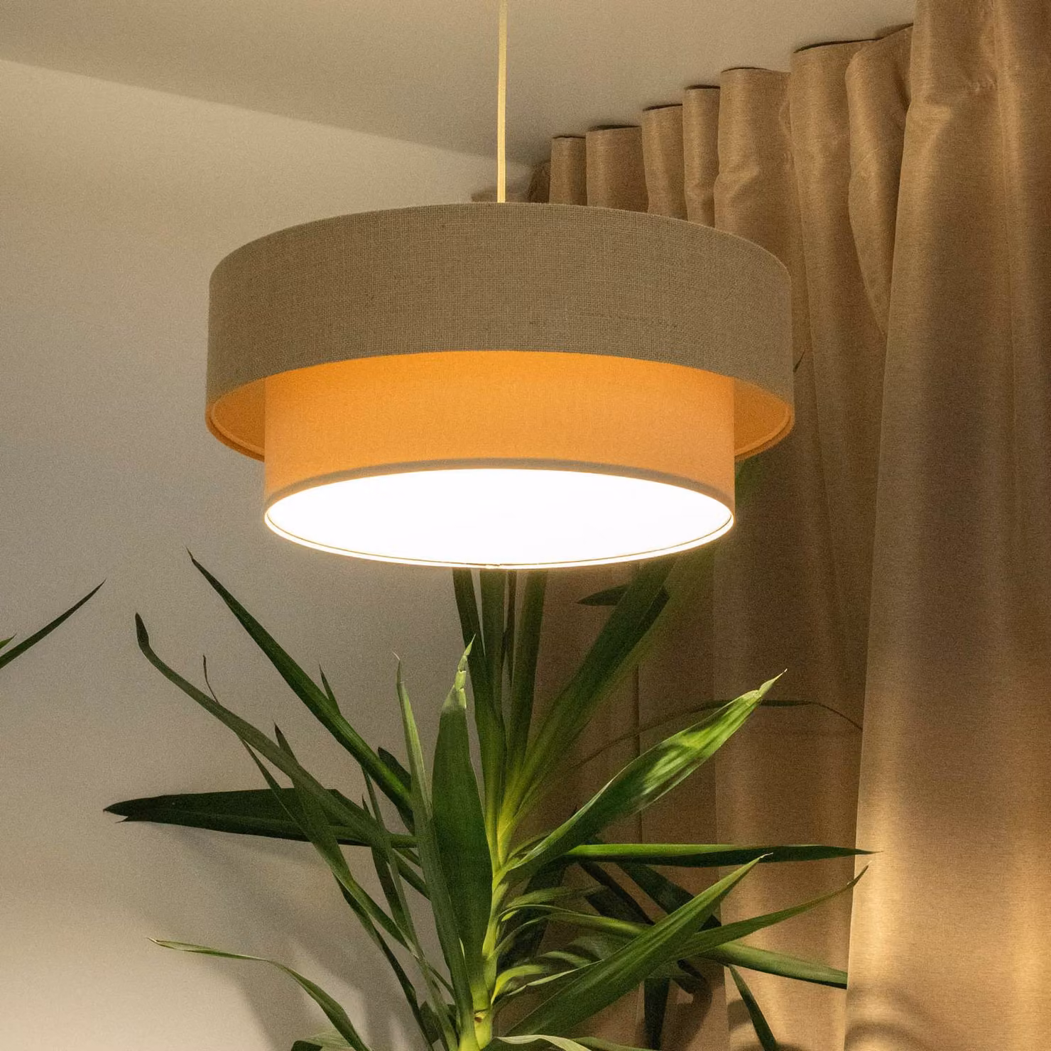 Lampada a sospensione Boho Maco Design, dimmerabile, Crema / Ambra, Soggiorno / Sala da pranzo, Tessuto / Stoffa / Seta, Lampada a sospensione