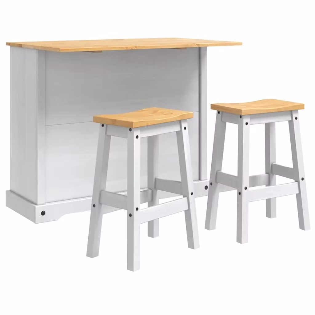 Set isola da cucina 3 pezzi vidaXL in legno di pino bianco e cera di miele stile rustico L/P/H: 112 x 70 x 91,5 cm – 2