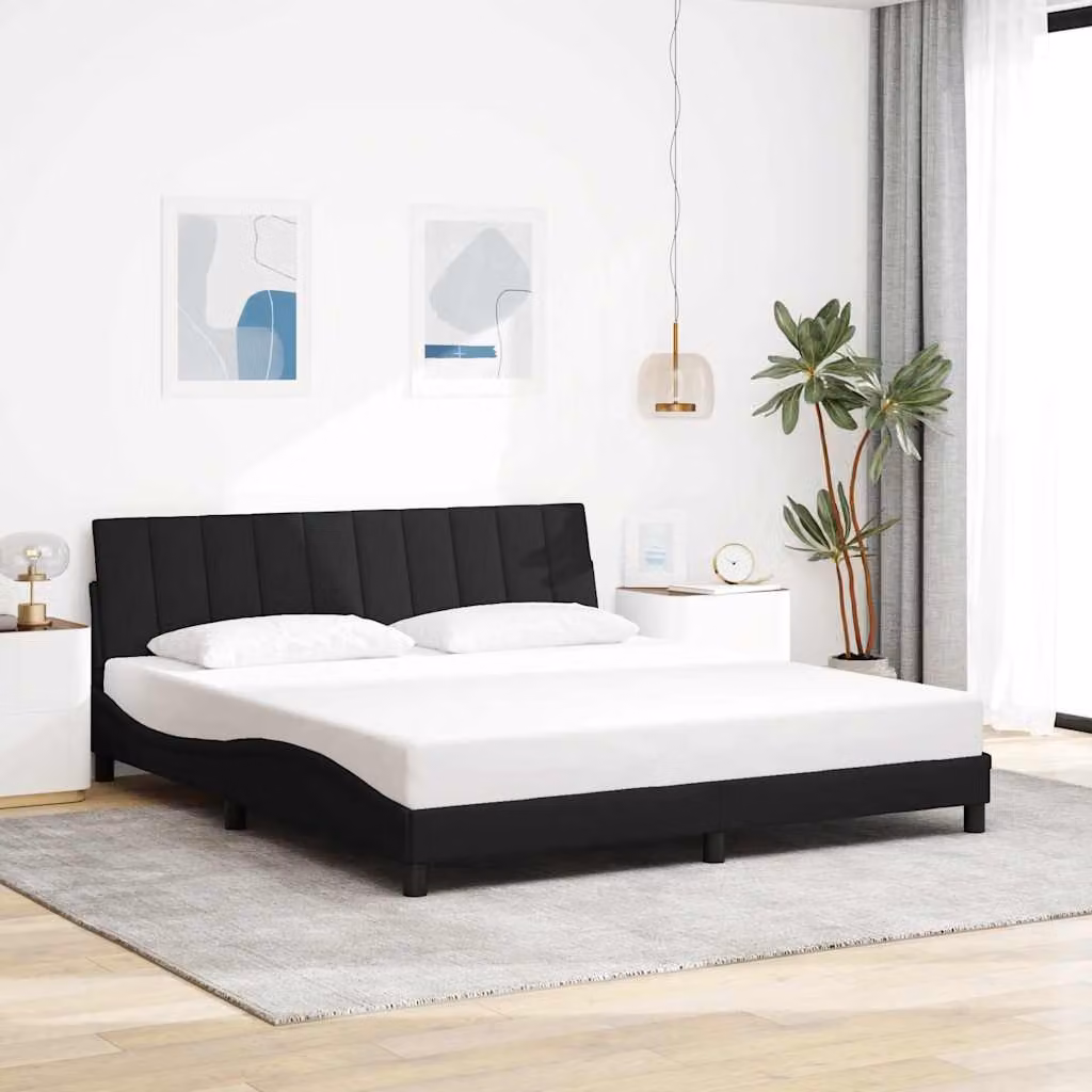 vidaXL Giroletto Hanko Nero in Tessuto con Illuminazione Sotto il Letto e Porta USB 180x200 cm – 1