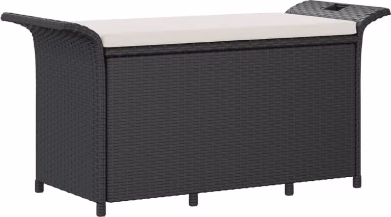Panca da Giardino con Cuscino Nero 116x46x57 cm in Polyrattan
