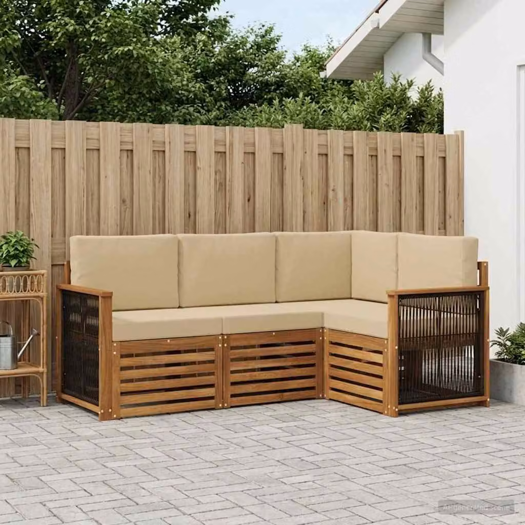 Set di divani da esterno vidaXL a forma di L in legno di acacia con cuscini beige e marrone