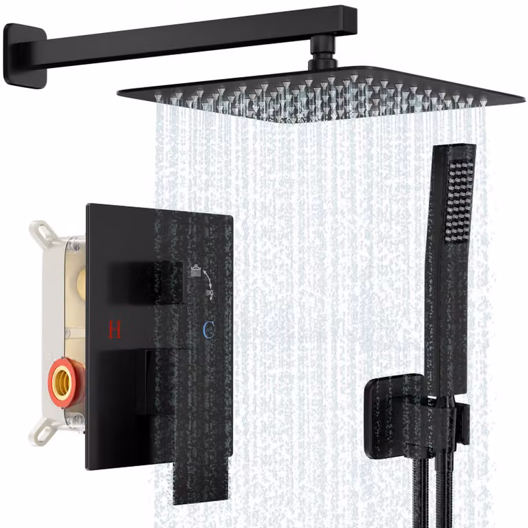 Set di rubinetteria per doccia, sistema doccia a pioggia da 10 pollici, montaggio a parete, colore nero opaco, per bagno