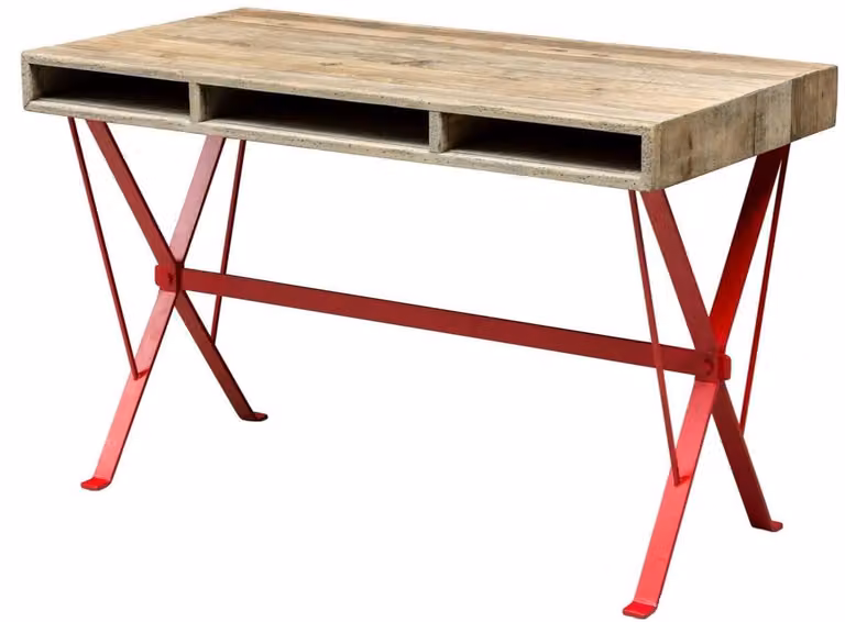 Scrivania di design Casa Padrino con gambe verniciate a polvere rossa 120 x 60 x h. 77 cm - Mobili per ufficio di design