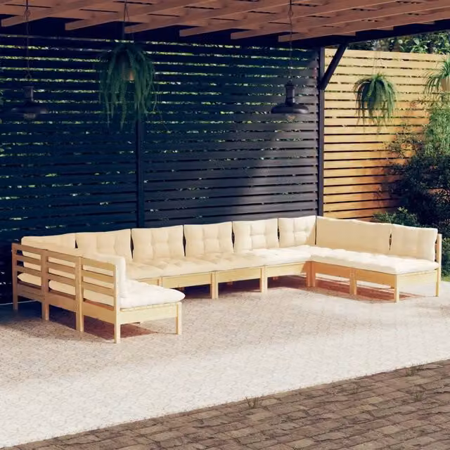 Set di Divani da Giardino a Forma di U vidaXL in Legno di Pino con Cuscini Beige – 1
