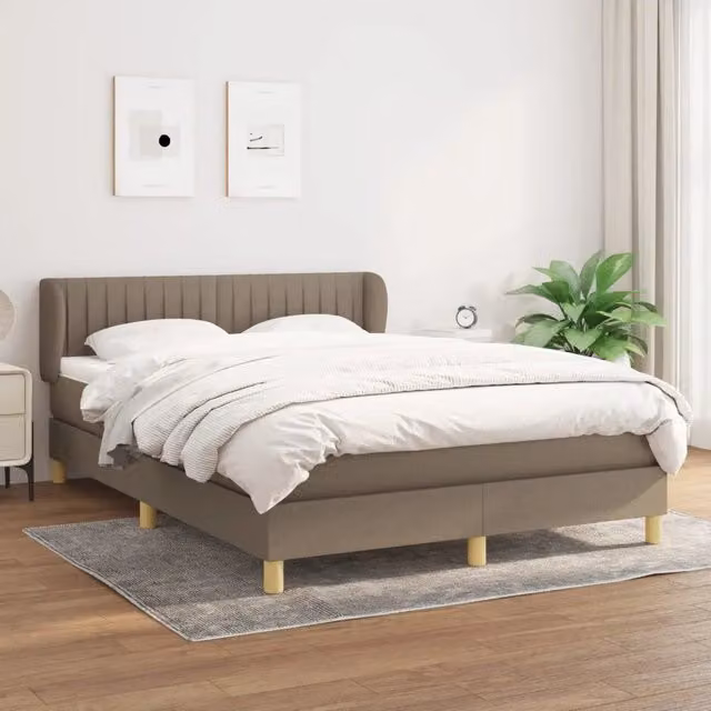 Letto Ibrido vidaXL con Giroletto a Molle e Materasso in Tessuto Beige e Bianco L/P: 140 x 190 cm – 1