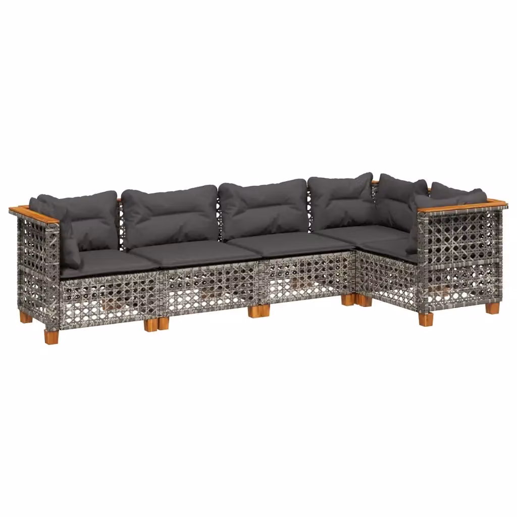 vidaXL Set Divano da Giardino a L 5 pz in Polyrattan Grigio con Cuscini Imbottiti e Rivestimenti Rimovibili – 2