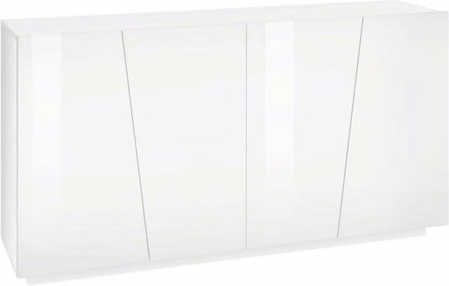 Credenza moderna a 4 Ackhab, Made in Italy, Madia da cucina, Buffet di design da soggiorno, cm 159x43h86, Bianco lucido