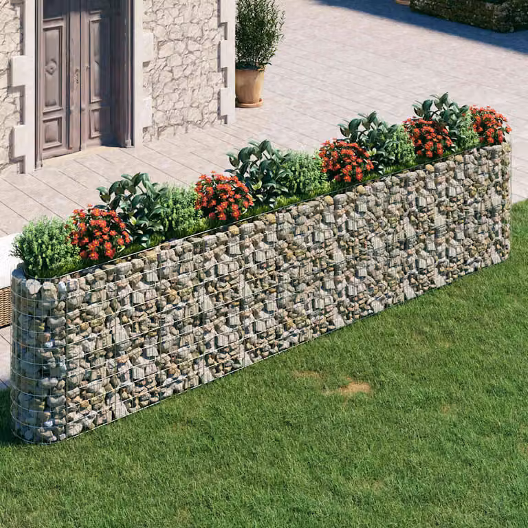 vidaXL Gabbione con Letto Rialzato in Acciaio Zincato Grigio L: 470 cm, P: 50 cm, H: 100 cm