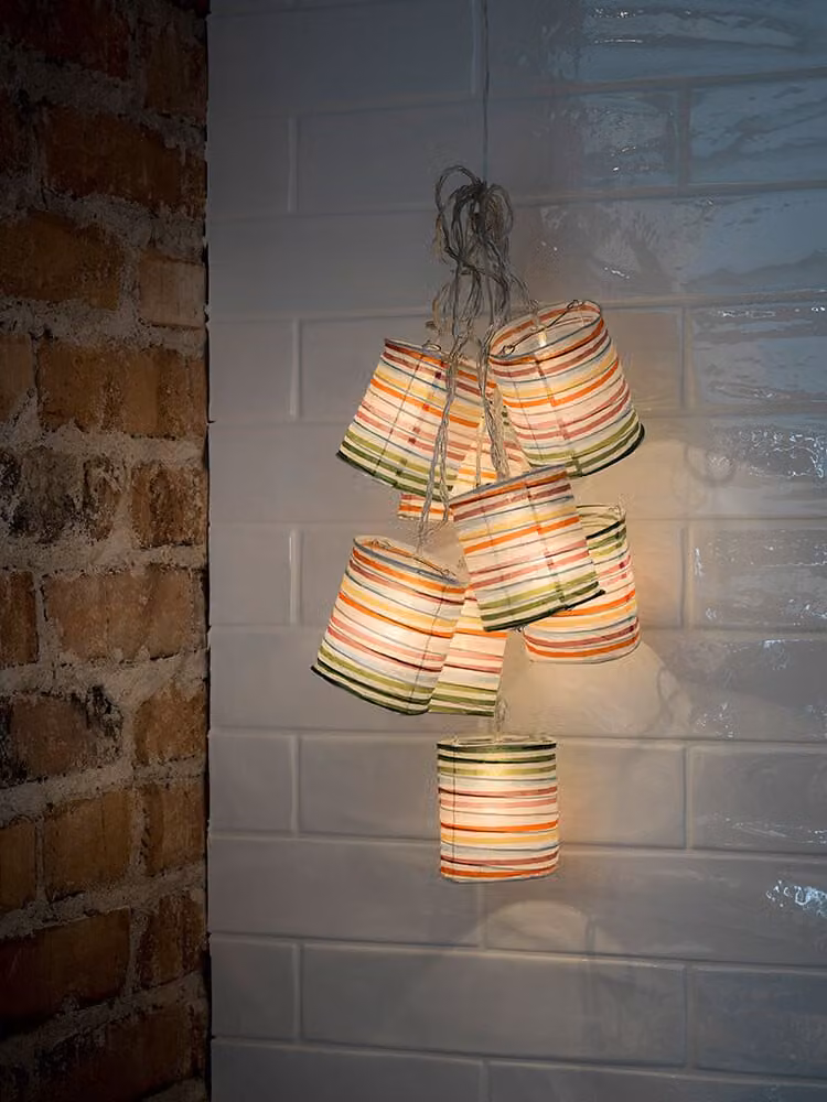 Catena luminosa decorativa a LED lanterna di carta colorata 16 diodi bianco caldo