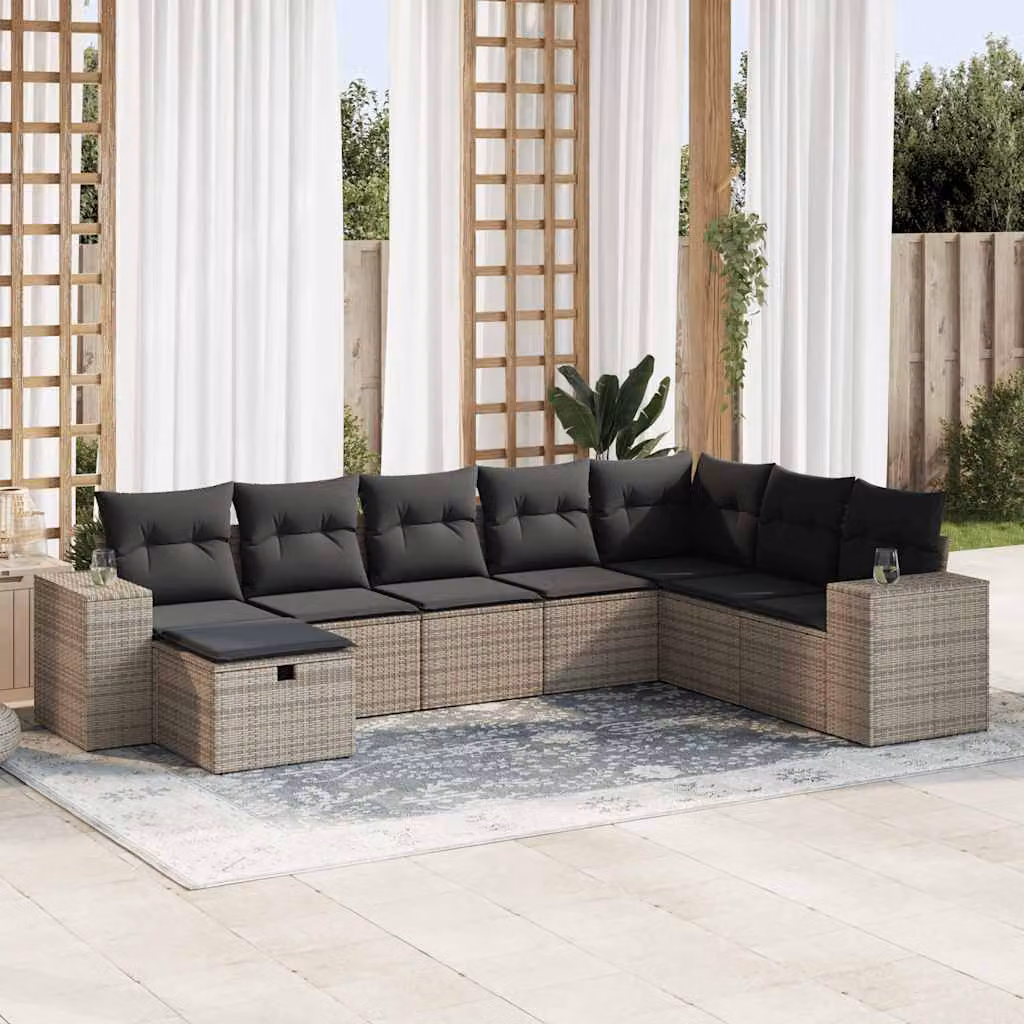 Set Divano da Giardino vidaXL 8 pz a Forma a L in Polyrattan Grigio con Cuscini e Ottoman