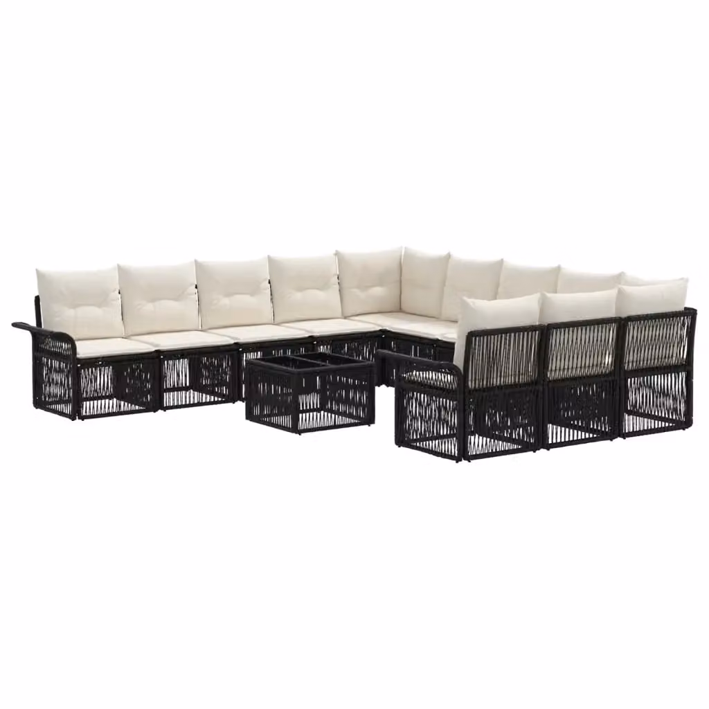 Set Divano da Giardino a Forma di U vidaXL Nero con Poltrona, Elementi Angolari, Tavolino e Cuscini in Polyrattan e Acciaio Verniciato a Polvere – 2