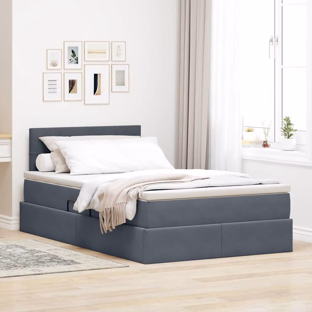 Letto con contenitore e illuminazione LED vidaXL in tessuto grigio con materasso, L/P/H: 120 x 200 x 204 cm