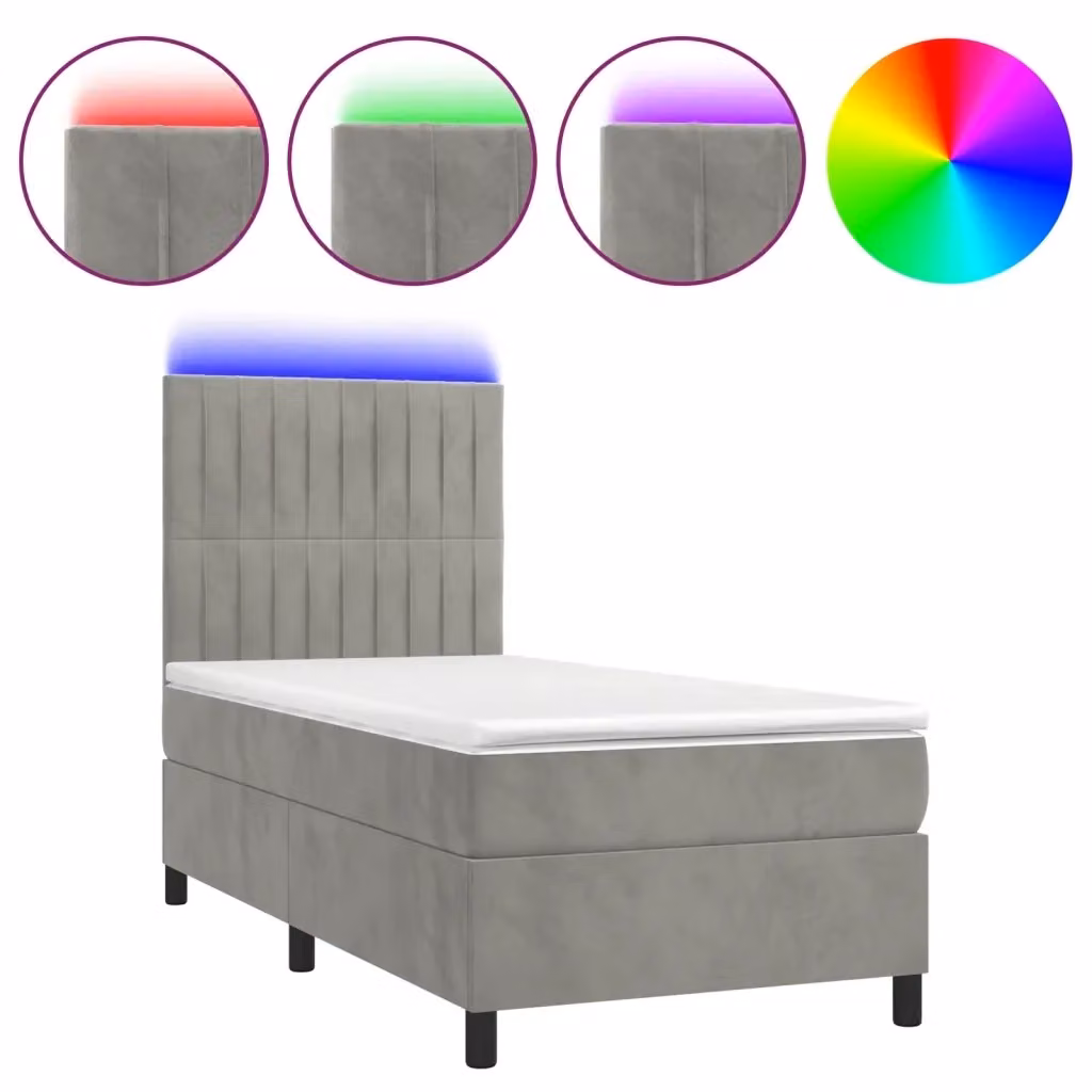 Letto Ibrido con Materasso e Illuminazione LED vidaXL in Velluto Grigio Chiaro, L/P/H: 190 x 90 x 30 cm – 2