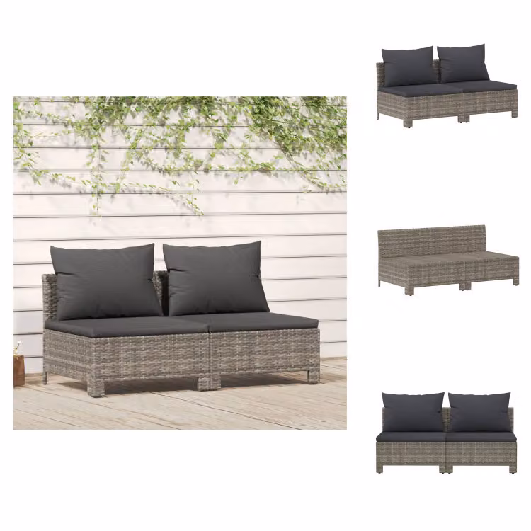 vidaXL Divano da giardino a 2 posti con cuscini in poly rattan grigio - Set di mobili da giardino