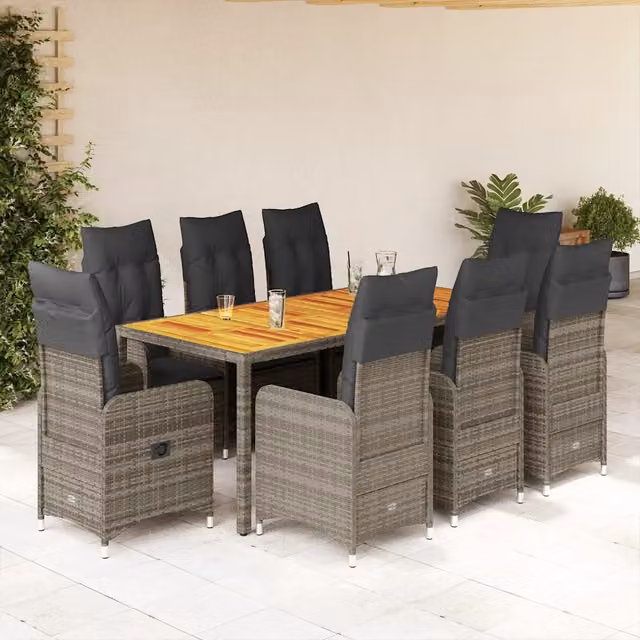 Set da giardino vidaXL in legno di acacia oliato e polyrattan grigio 9 pezzi – 1