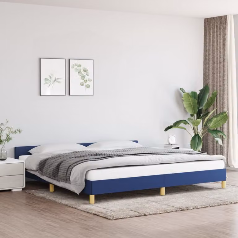 The Living Store Struttura letto con testiera blu 200x200 cm in tessuto