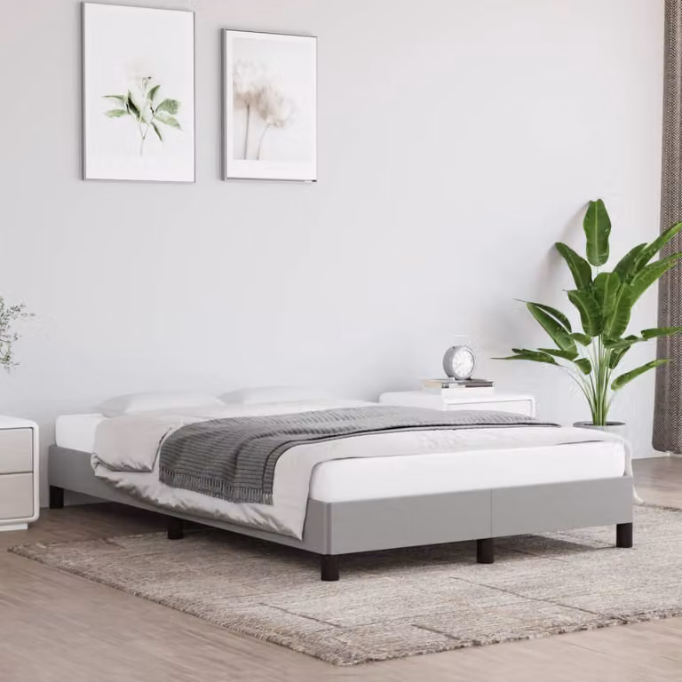 vidaXL Giroletto senza materasso in tessuto grigio con struttura in legno e doghe fisse L/P: 120 x 200 cm