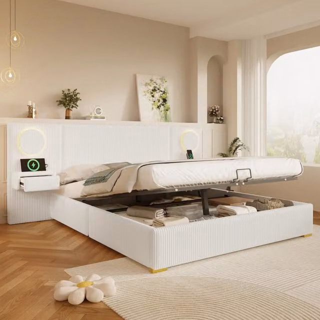 letto imbottito velluto beige 180 x 200 cm